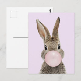Konijn Blaast Roze Kauwgom Bubbel Briefkaart