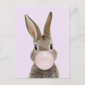 Konijn Blaast Roze Kauwgom Bubbel Briefkaart (Voorkant)