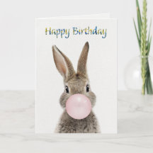 Konijn Blaast Roze Kauwgom Happy Birthday