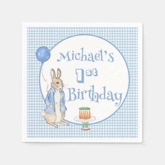 Konijn Blauw Een eerste verjaardagsfeestje Servet (Voorkant)