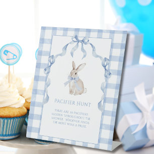 Konijn Blauwe Baby Shower Fopspenen Jacht Reclamebord Met Voetstuk
