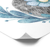 Konijn Blauwe Bloemenkinderkamerprint | Konijnprin Poster (Hoek)