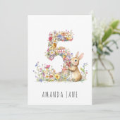 Konijn bloem 5e verjaardag kaart (Staand voorkant)