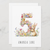 Konijn bloem 5e verjaardag kaart (Voorkant / Achterkant)