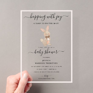Konijn bloem neutraal geslacht baby shower acryl uitnodigingen