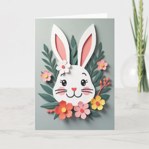 Konijn Bloem Papier Kunst Kaart