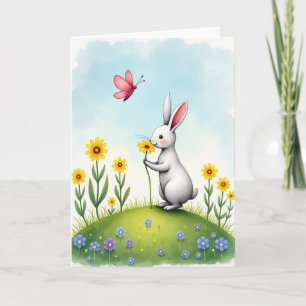 Konijn Bloem Snuffel Cute Kaart