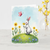 Konijn Bloem Snuffel Cute Kaart (Gele Bloem)