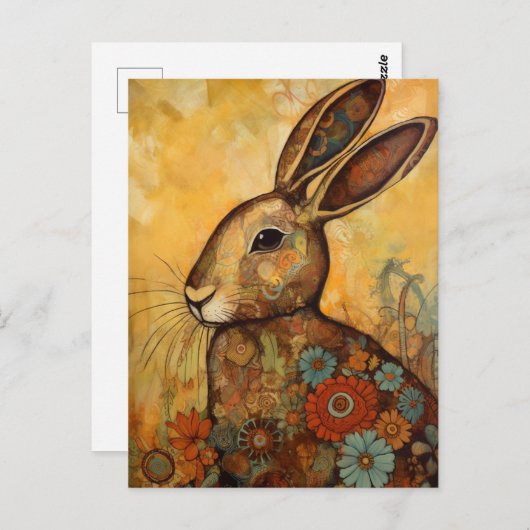 Konijn Bloemen Collage Briefkaart (Voorkant / Achterkant)
