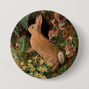 Konijn bloemen varens vintage bos lente ronde button 7,6 cm