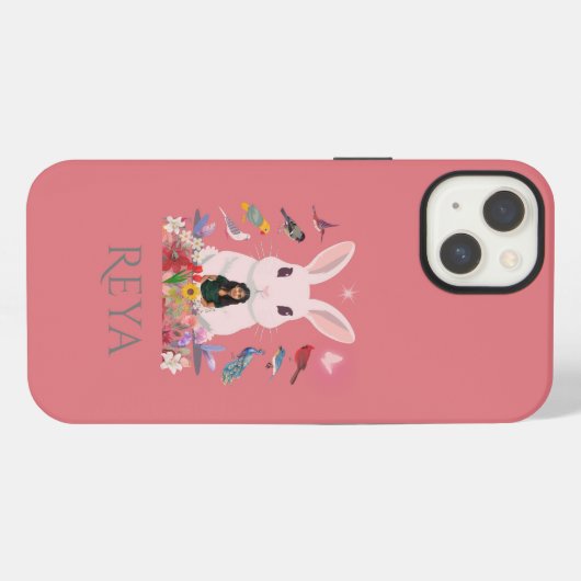 Konijn, Bloemen & Vogels Gepersonaliseerd ontwerp iPhone Hoesje (Achterkant horizontaal)