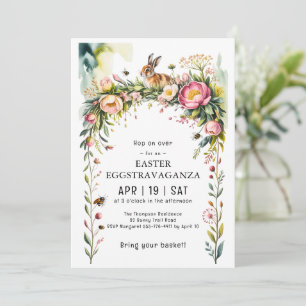 Konijn Bloemenslinger Paas Eggstravaganza Uitnodig Kaart