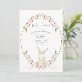 Konijn Bloemige Hortensia Roze Meisje Baby Shower Kaart