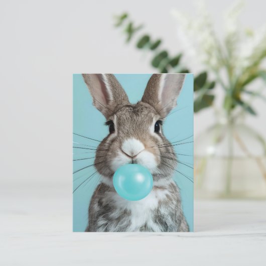 Konijn Blowing Bubble Gum Bubble Briefkaart (Staand voorkant)