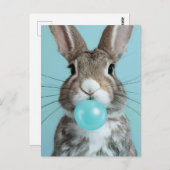 Konijn Blowing Bubble Gum Bubble Briefkaart (Voorkant / Achterkant)