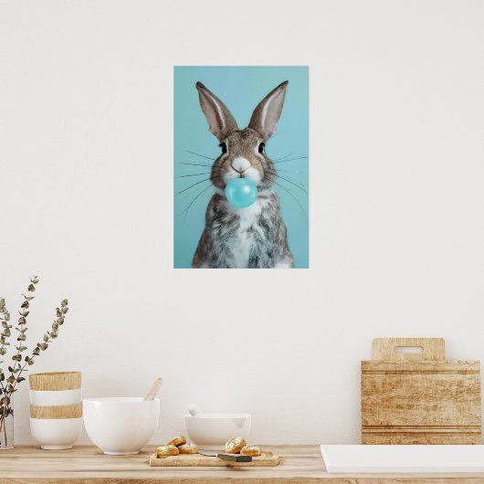 Konijn Blowing Bubble Gum Bubble Poster (Keuken)