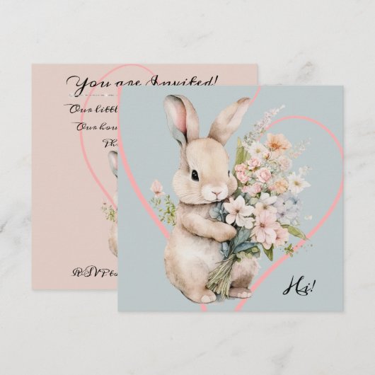 Konijn & Boeket  Kaart (Voorkant / Achterkant)