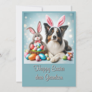Konijn Border Collie Gelukkig Pasen Kleinzoon  Feestdagenkaart