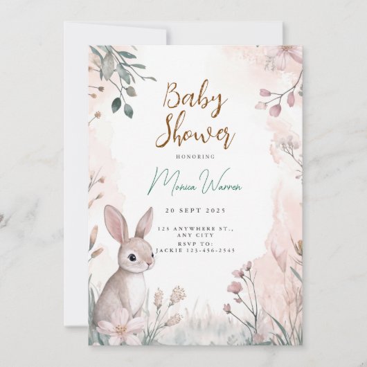 Konijn Bos Baby Shower Uitnodiging (Voorkant)