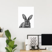 Konijn Bosland Modern Portret zwart wit   Poster (Thuiskantoor)