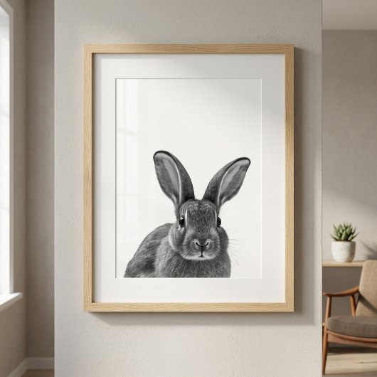 Konijn Bosland Modern Portret zwart wit   Poster