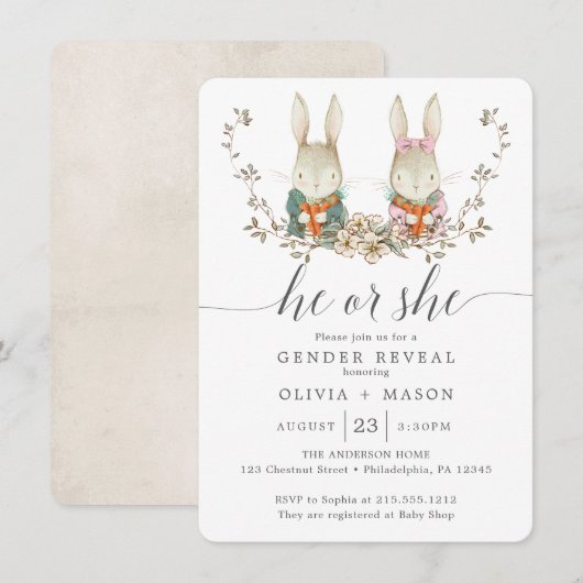  konijn Botanische Baby Kaart (Voorkant / Achterkant)