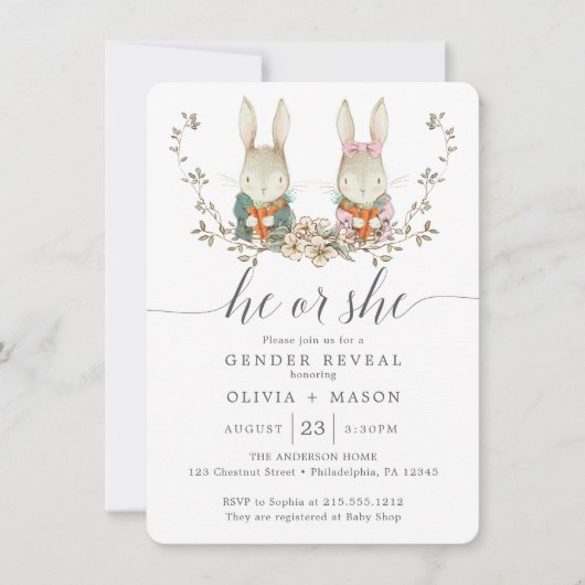  konijn Botanische Baby Kaart (Voorkant)