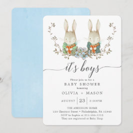  konijn Botanische Jongen Baby shower Blauw Kaart