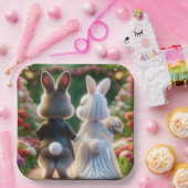 Konijn Bruid en Bruidegom Papieren Bordje (Feest)