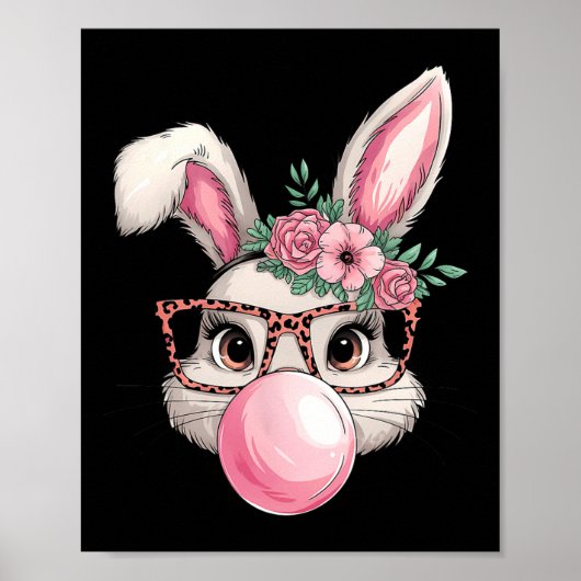 Konijn Bunny Blaast Bubbel Pasen Dag Schattige Vro Poster (Voorkant)