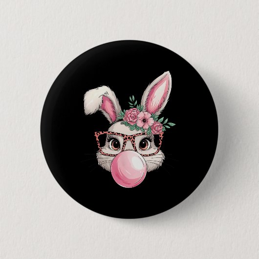 Konijn Bunny Blaast Bubbel Pasen Dag Schattige Vro Ronde Button 5,7 Cm (Voorkant)