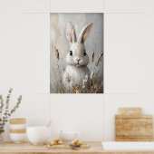 Konijn Bunny Bloem Boho Portret Print, Pasen Poster (Keuken)