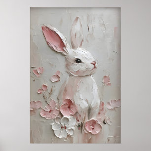 Konijn Bunny Bloem Portret Print, Pasen Poster