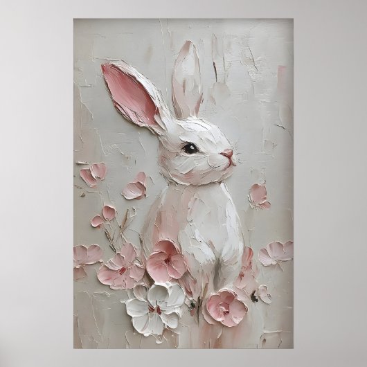 Konijn Bunny Bloem Portret Print, Pasen Poster (Voorkant)