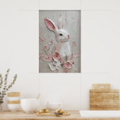 Konijn Bunny Bloem Portret Print, Pasen Poster (Keuken)