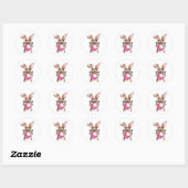 Konijn Bunny Blowing Bubble Gum Paasdag Roze Wo Ronde Sticker (Vel)