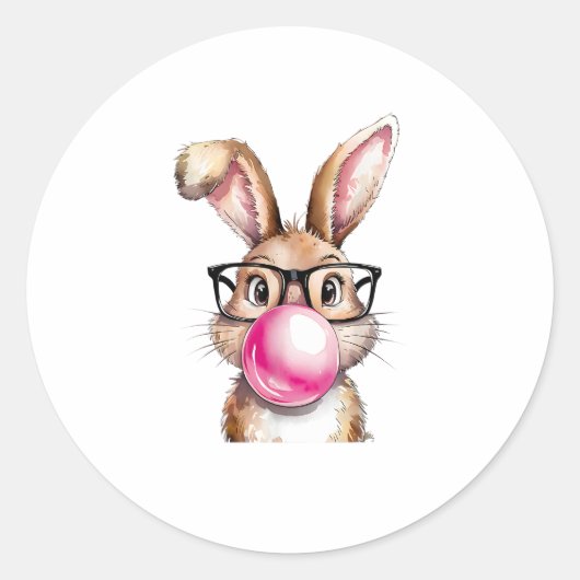 Konijn Bunny Blowing Bubble Gum Paasdag Roze Wo Ronde Sticker (Voorkant)
