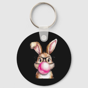 Konijn Bunny Blowing Bubble Gum Paasdag Roze Wo Sleutelhanger