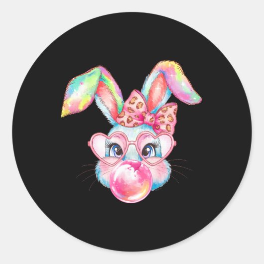 Konijn Bunny Blowing Bubble Happy Easter Schattige Ronde Sticker (Voorkant)