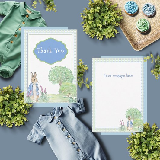 Konijn Bunny Greenery Blauw Baby shower Bedankkaart