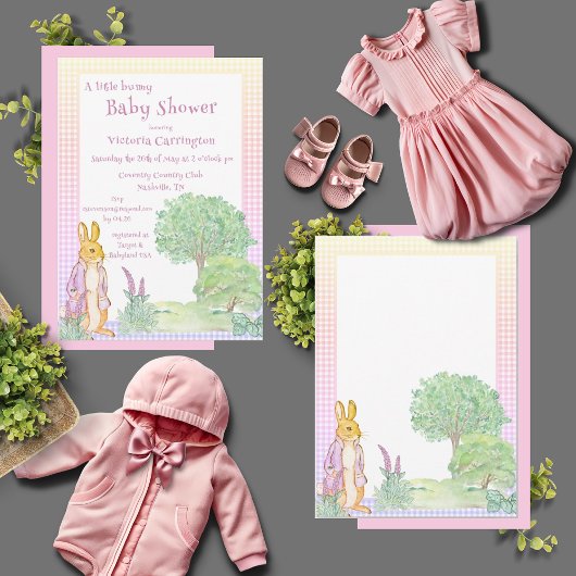 Konijn Bunny Greenery Roze Baby shower Kaart