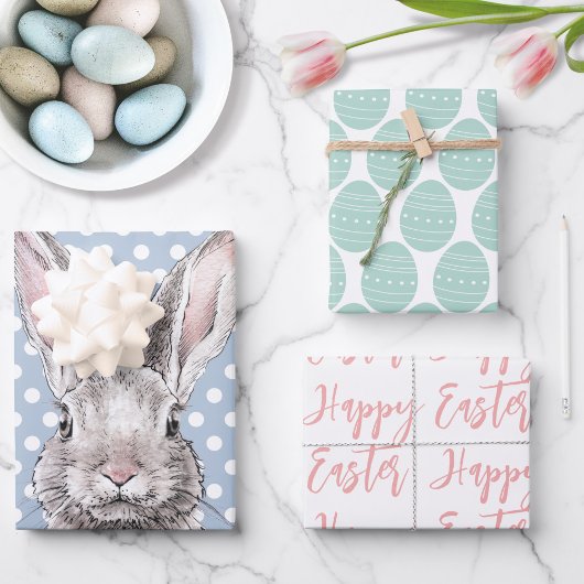 Konijn Bunny Happy Easter Eggs Leuke Dierenpastel Inpakpapier Vel