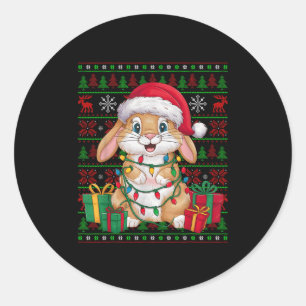 Konijn Bunny Kerstlichten Lelijke Kerstman Hoed Ko Ronde Sticker