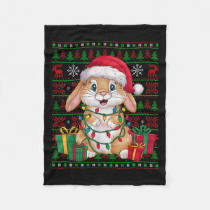 Konijn Bunny Kerstverlichting Lelijke Santa Hoed B Fleece Deken