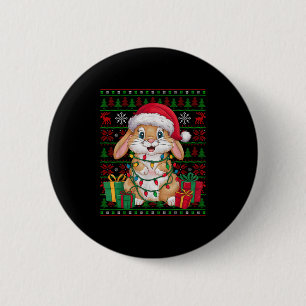 Konijn Bunny Kerstverlichting Lelijke Santa Hoed B Ronde Button 5,7 Cm