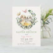 Konijn Bunny Kuiken Vlinder Paasbrunch Kaart (Staand voorkant)