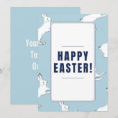 Konijn Bunny Patroon Happy Paaster Blue  Feestdagenkaart (Voorkant / Achterkant)