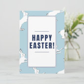 Konijn Bunny Patroon Happy Paaster Blue  Feestdagenkaart (Staand voorkant)