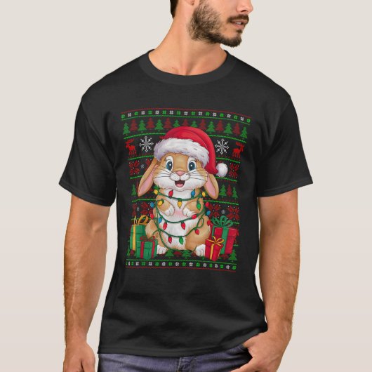 Konijn Bunny Xmas Lights Ugly Santa Hat Bunny Chri T-shirt (Voorkant)