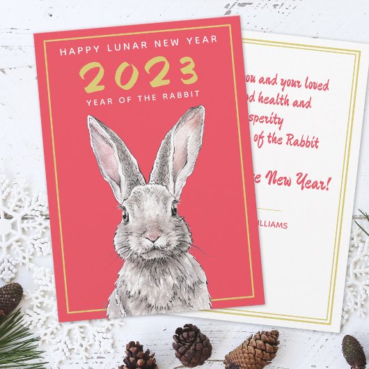 Konijn Chinees Nieuwjaar 2023 Bunny Animal Red Feestdagenkaart